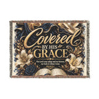 Covered by His Grace Woven Blanket — Inspirational Christian Throw with Floral Bible Design