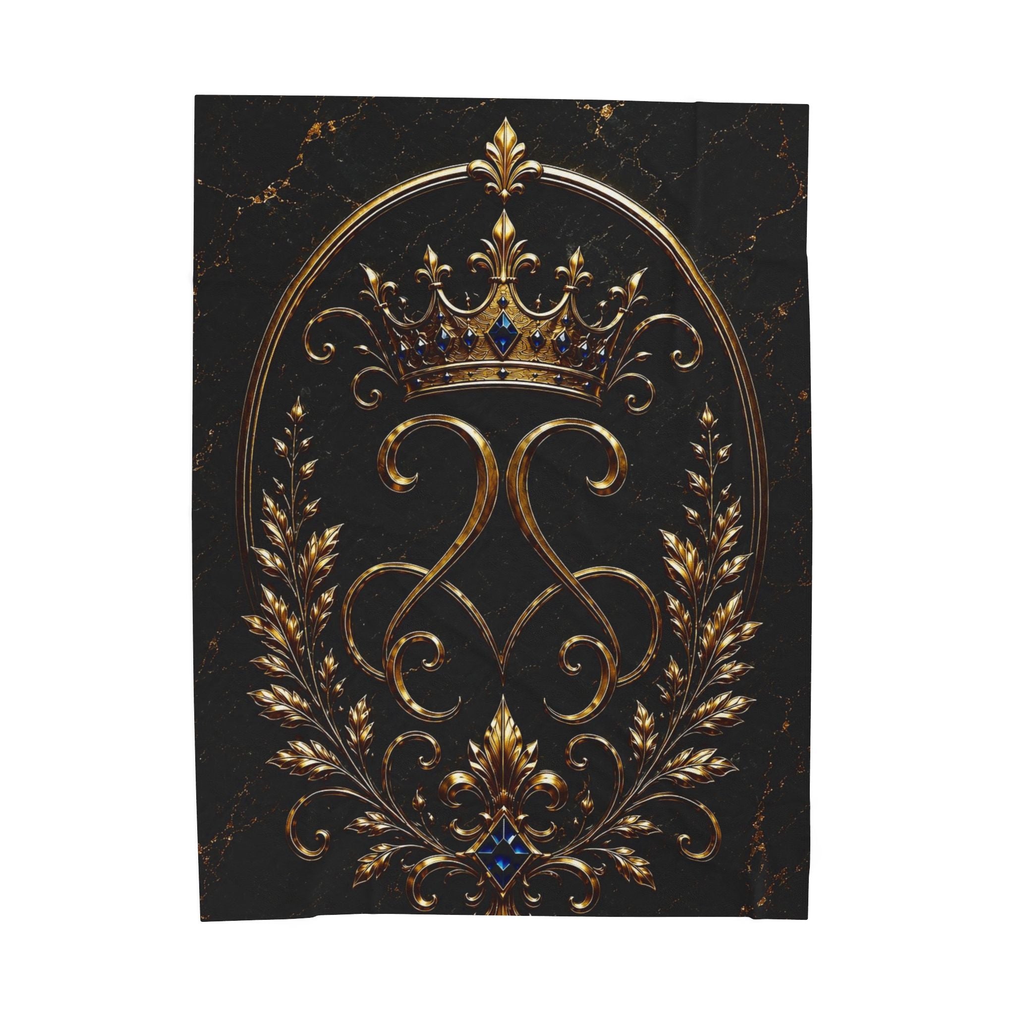 Regal Crown Velvet Plush Blanket — Gold Baroque Royal Throw
