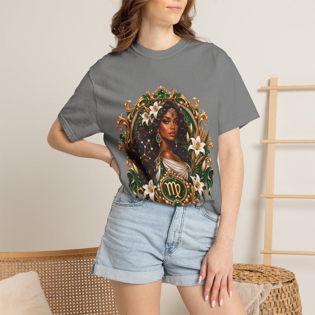 Virgo Zodiac T-Shirt — Elegant Virgo Goddess & Owl Horoscope Tee