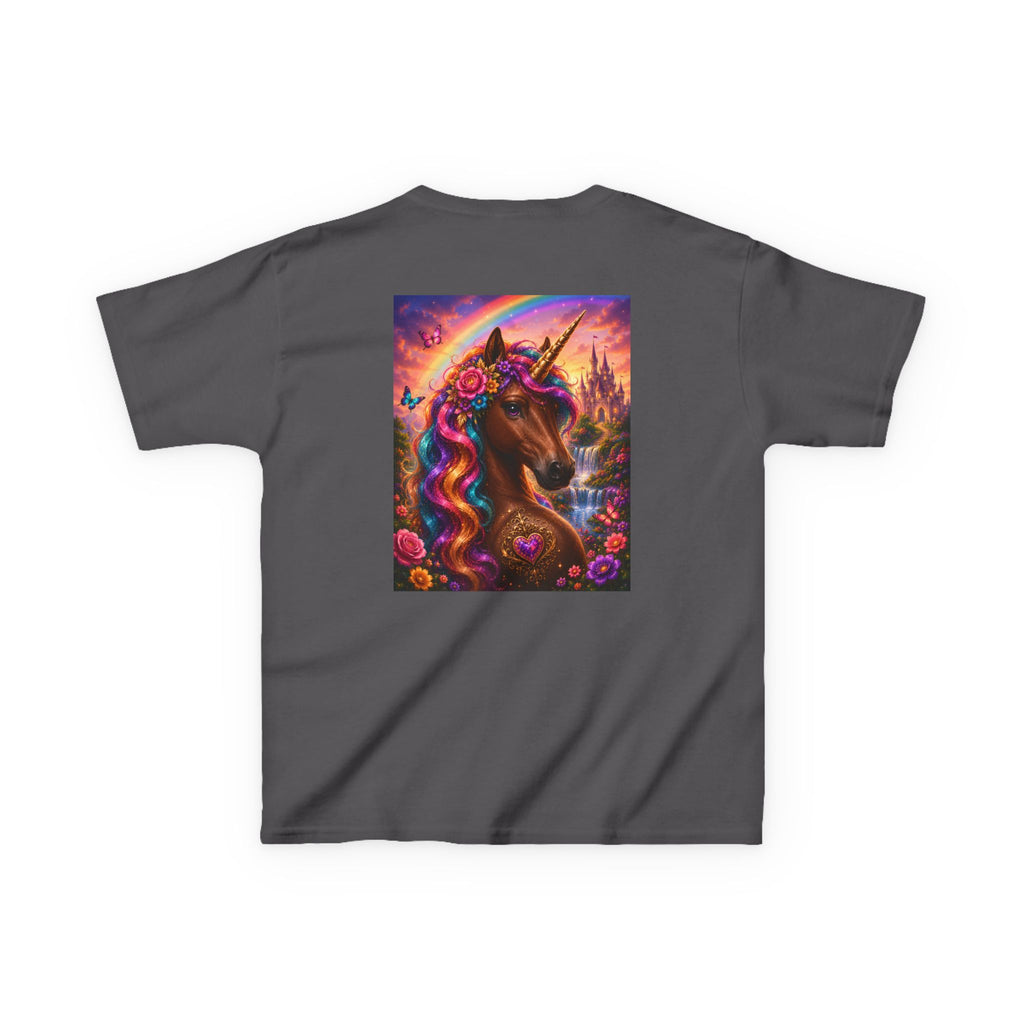 Kids Brown Unicorn Tee — Rainbow Fantasy Magical Horse Shirt