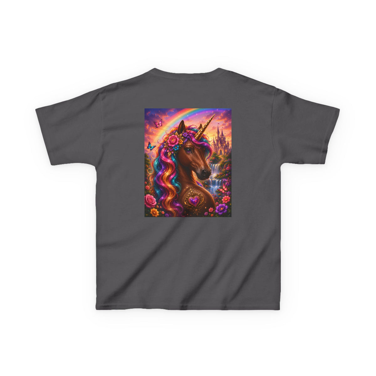 Kids Brown Unicorn Tee — Rainbow Fantasy Magical Horse Shirt