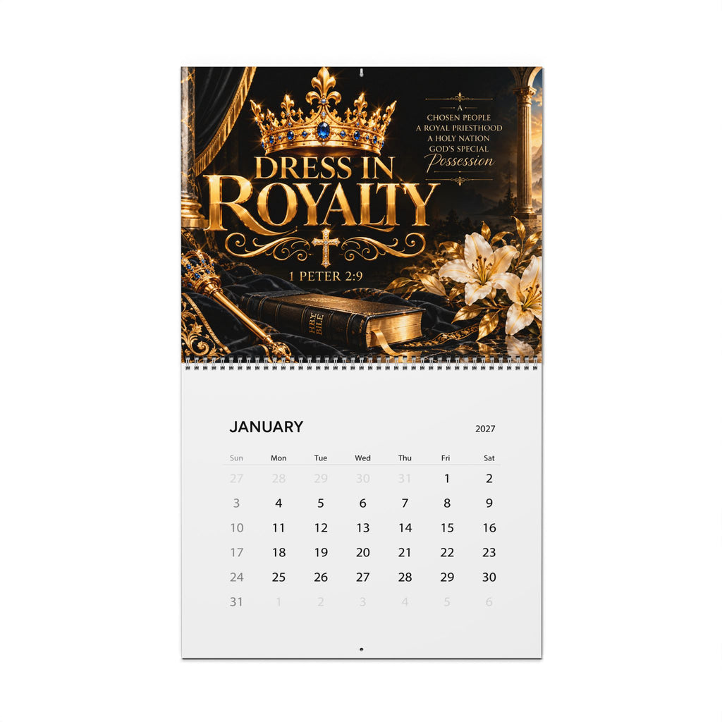 Religious Wall Calendar 2027 — "Dress in Royalty" Inspirational Christian Calendar