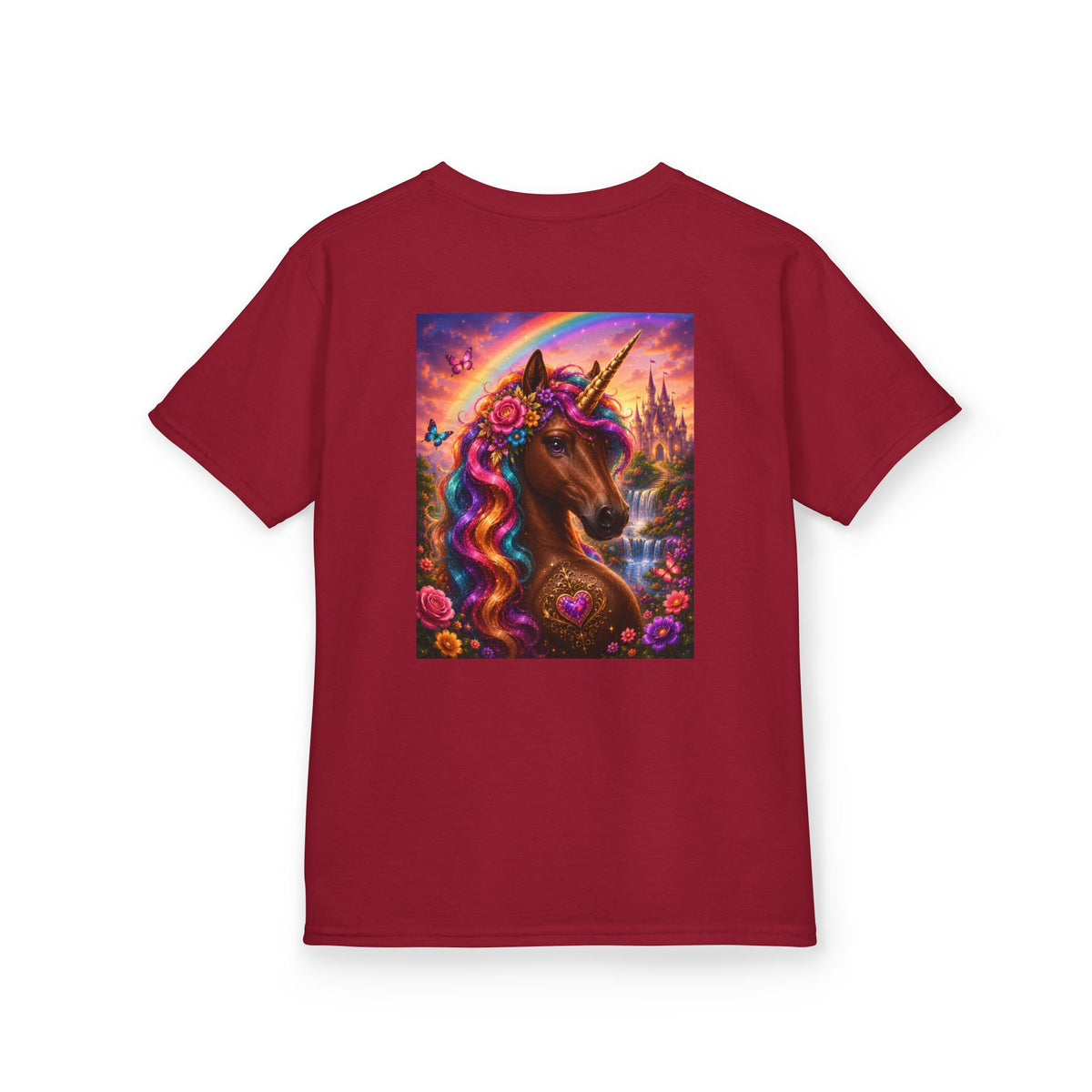 Kids Brown Unicorn Tee — Rainbow Fantasy Magical Horse Shirt