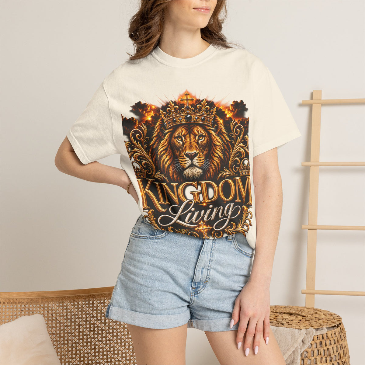 Kingdom Living Lion T-Shirt — Crowned Lion Faith Design (Matthew 6:33)
