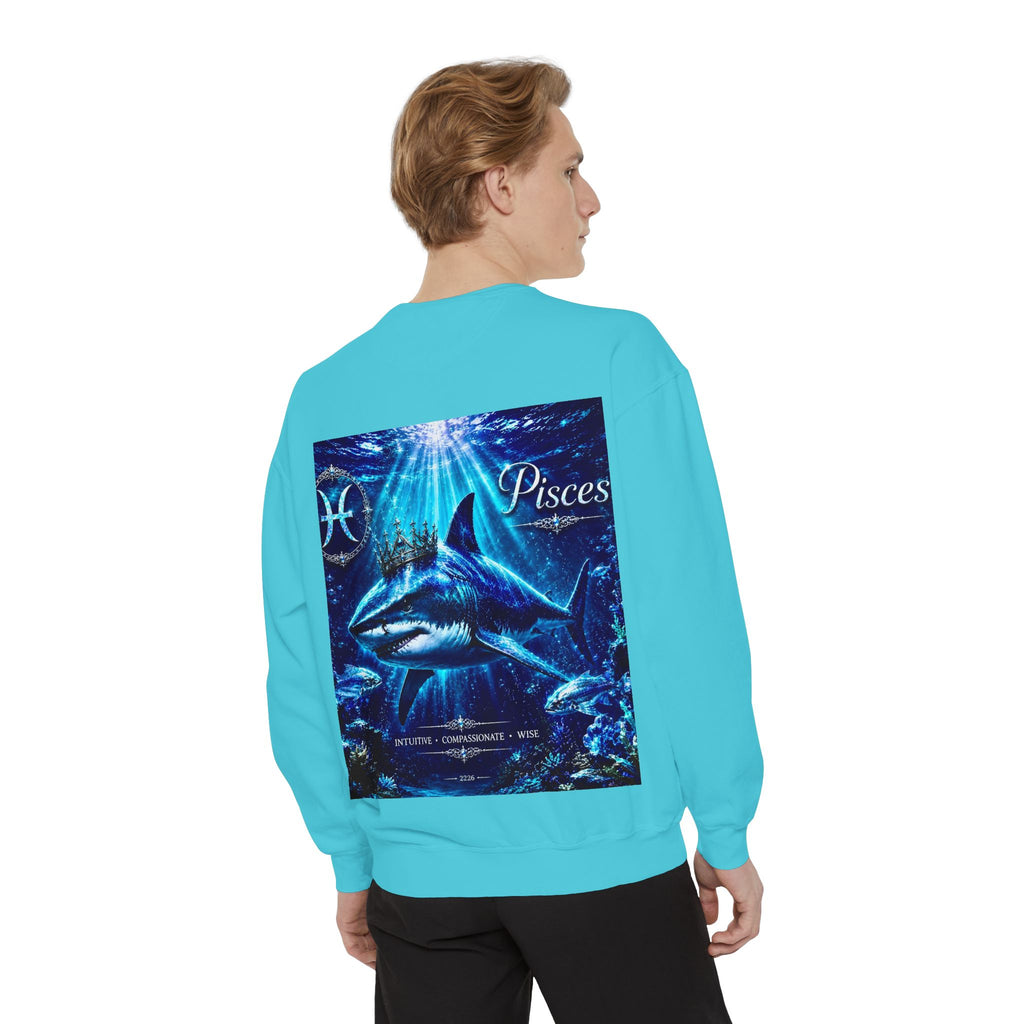 Pisces Zodiac Sweatshirt — Cosmic Blue Pisces Shark Astrological Crewneck