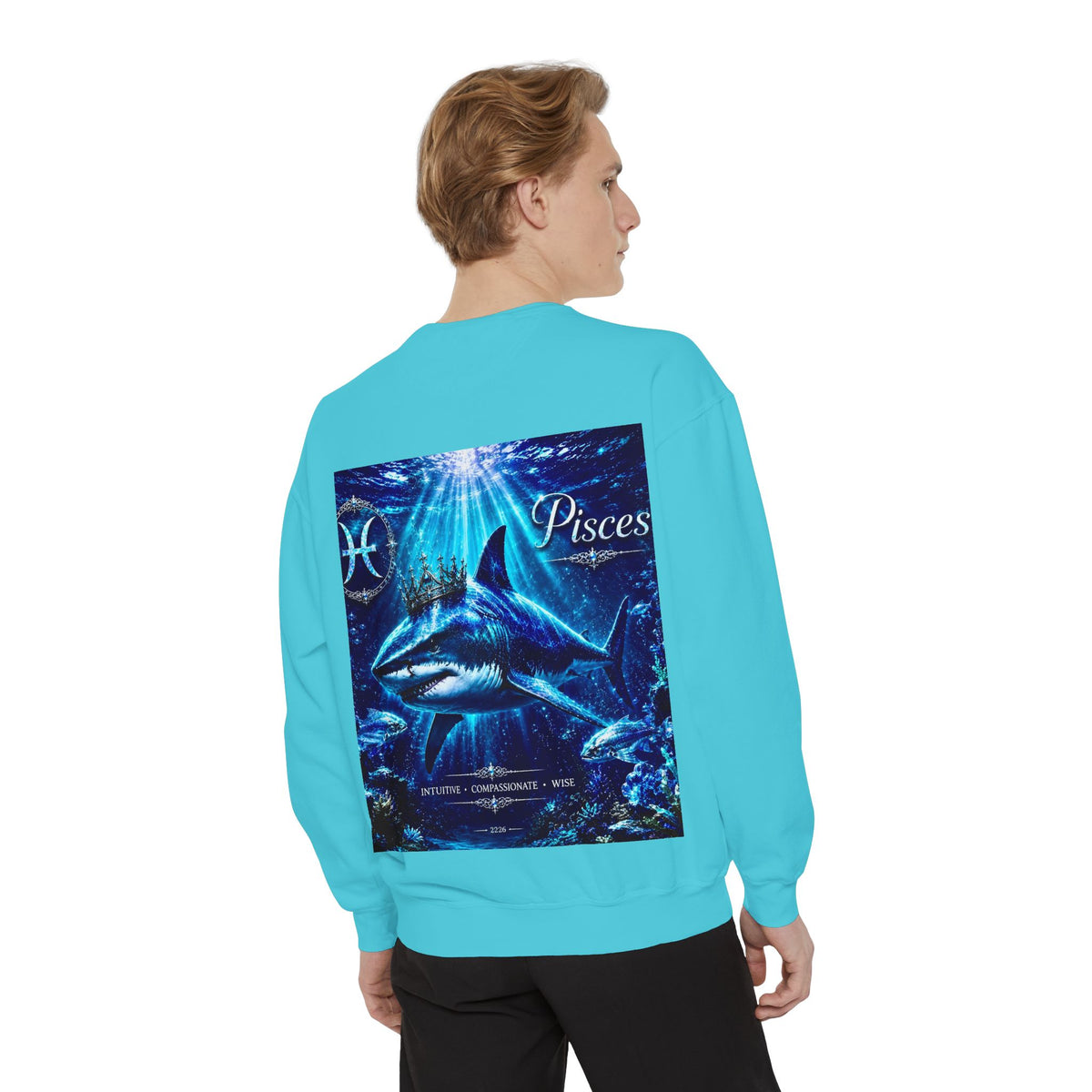 Pisces Zodiac Sweatshirt — Cosmic Blue Pisces Shark Astrological Crewneck