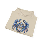 Cancer Zodiac Hoodie — Blue Crab Astrology Sweatshirt with Sleeve Art