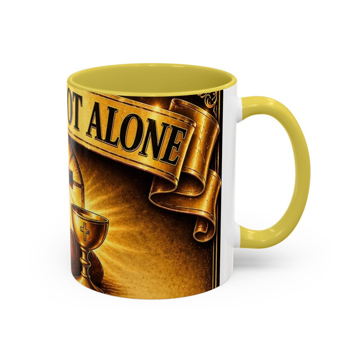 You Are Not Alone Christian Mug — Communion Cross & Bread Chalice Coffee Cup