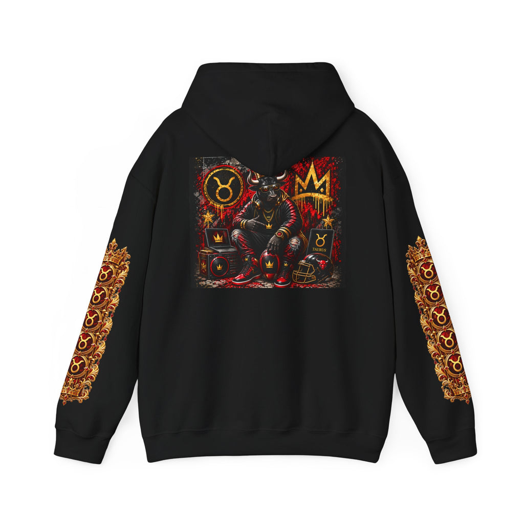 Taurus Bull Graphic Hip-Hop Hoodie — Zodiac Streetwear with Ornate Sleeve Art