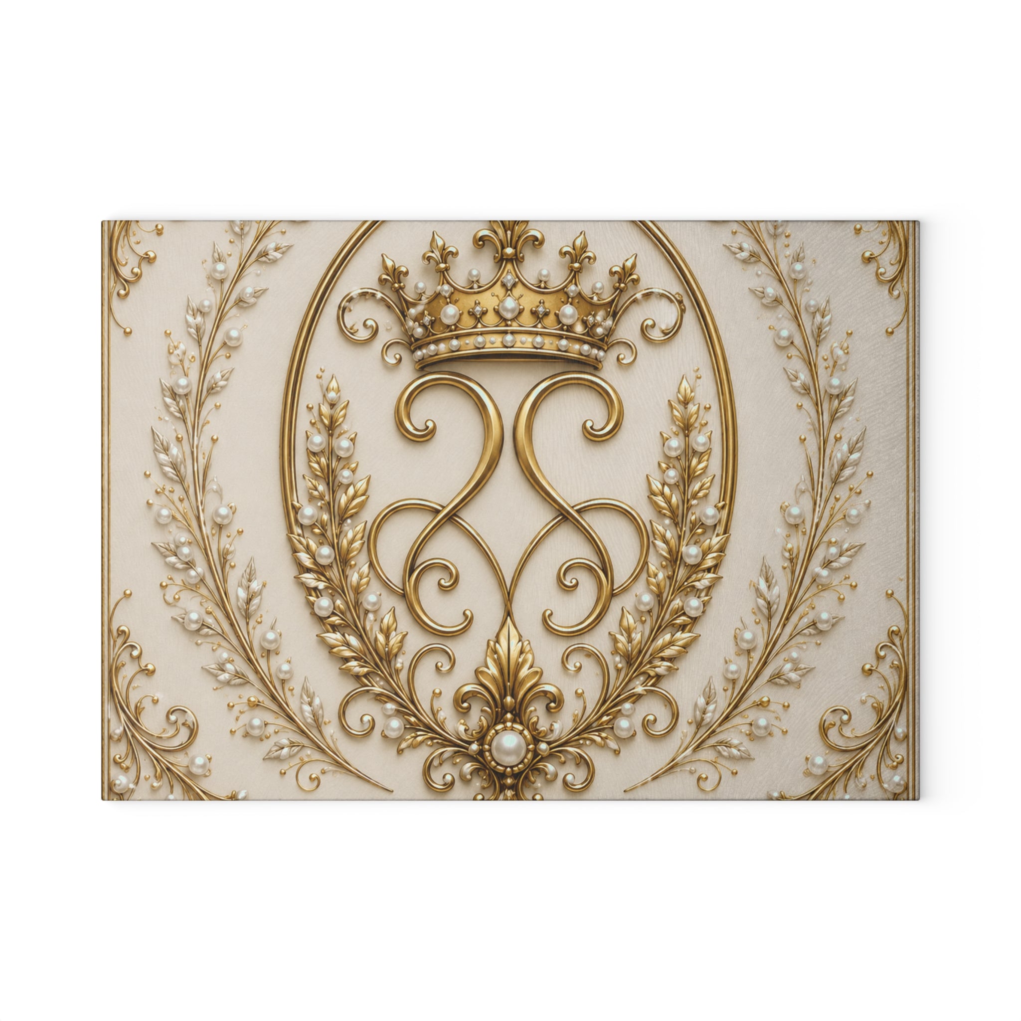 Ornate Gold Crown Glass Cutting Board — Vintage Royalty Kitchen & Serving Platter
