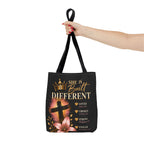 She Is Built Different Christian Tote Bag – Inspirational Faith Cross Design