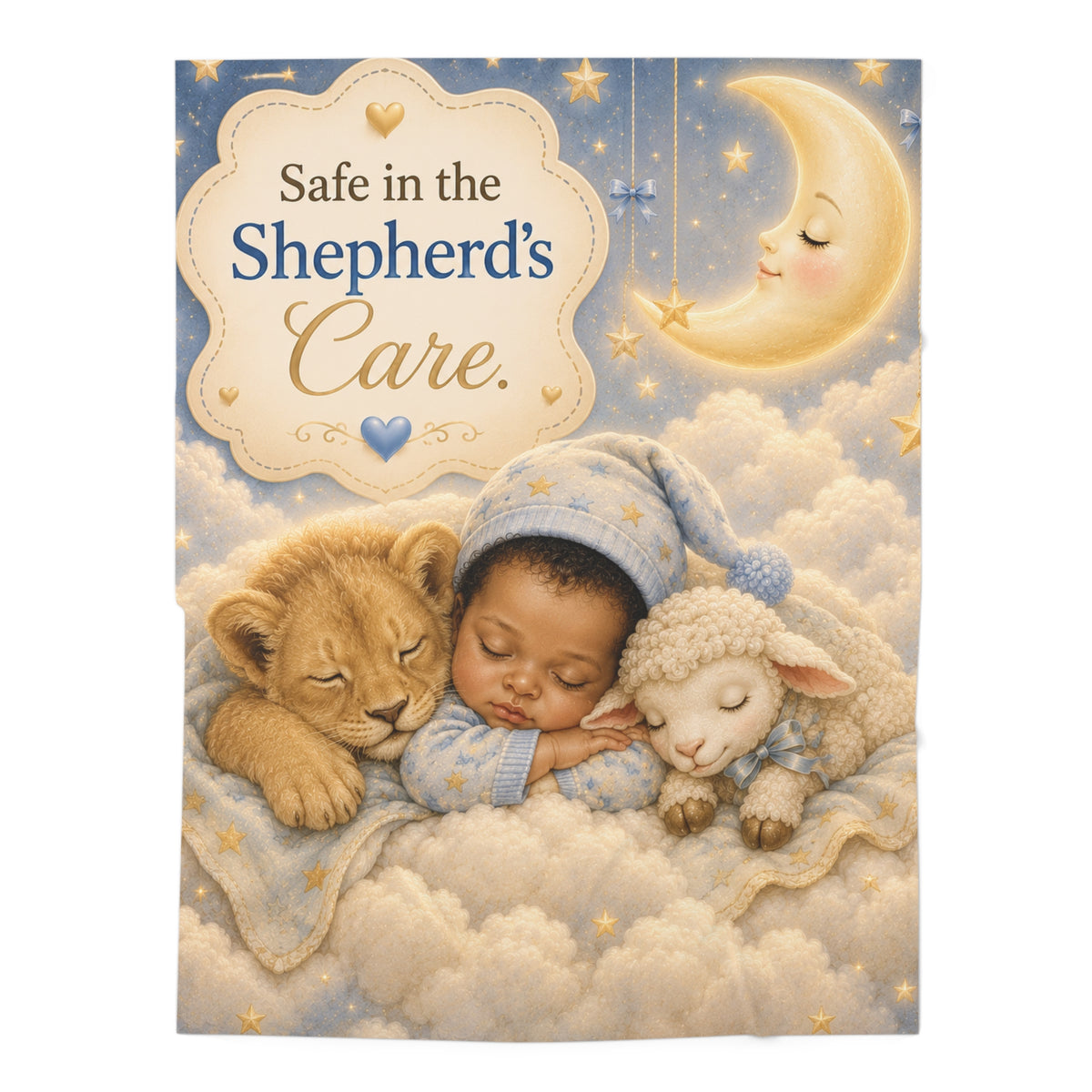 Christian Baby Swaddle Blanket — "Safe in the Shepherd’s Care" Moon & Lamb Nursery Blanket