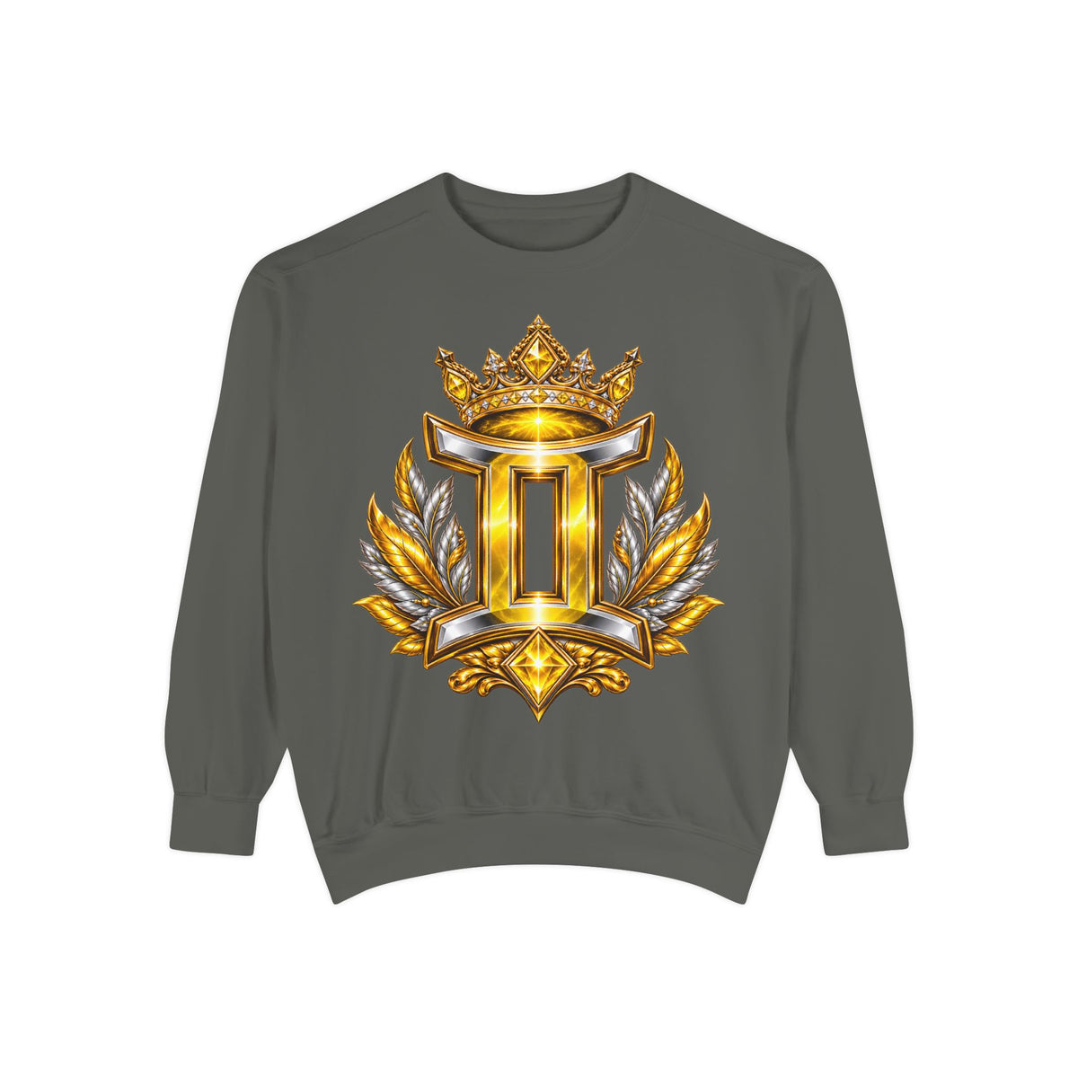 Gemini Zodiac Sweatshirt — Ornate Gold & Blue Gemini Crest