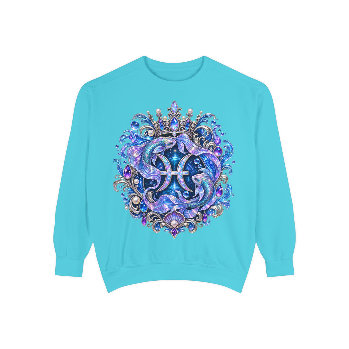 Pisces Zodiac Sweatshirt — Cosmic Blue Pisces Shark Astrological Crewneck