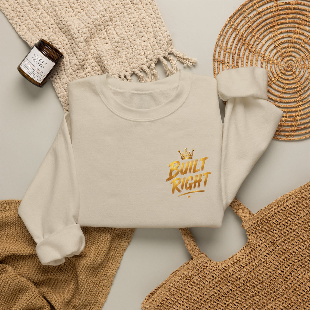 Built Right Crewneck Sweatshirt — "Built Right: Beautiful Brilliant" Gold Graphic