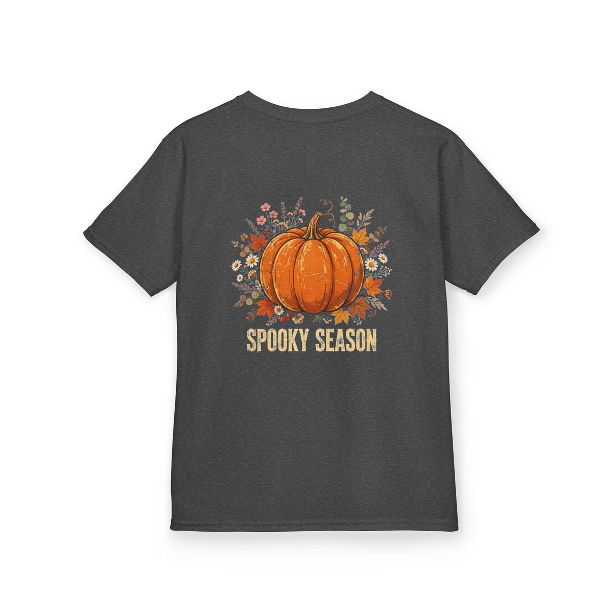 Kids Halloween Tee — Cute Ghost Holding Pumpkin "Spooky Season"