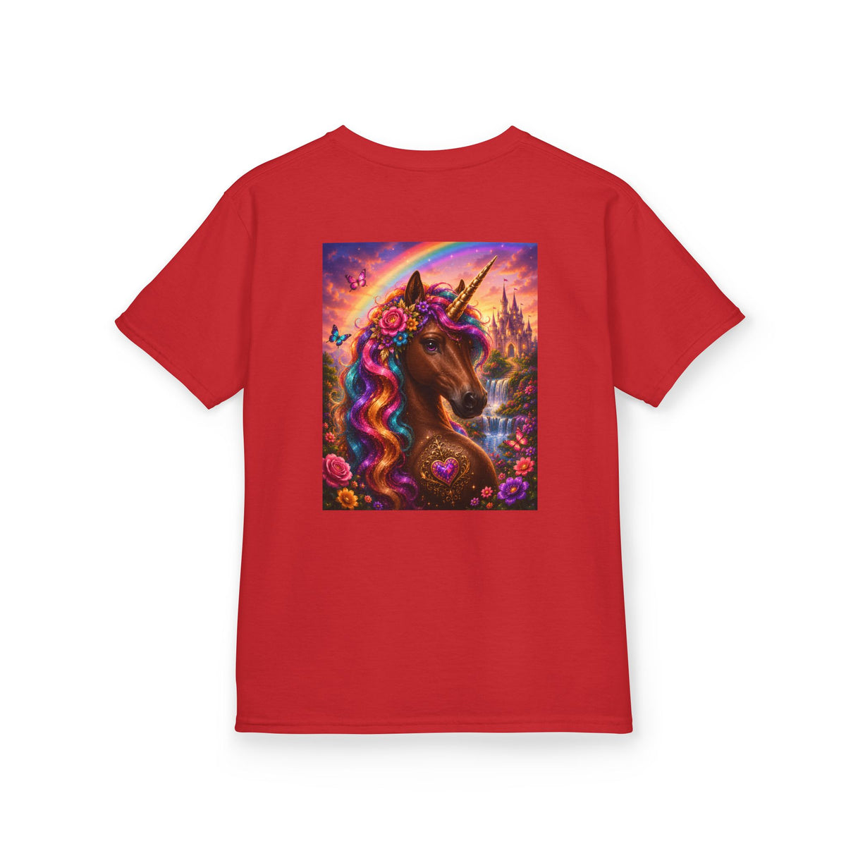 Kids Brown Unicorn Tee — Rainbow Fantasy Magical Horse Shirt