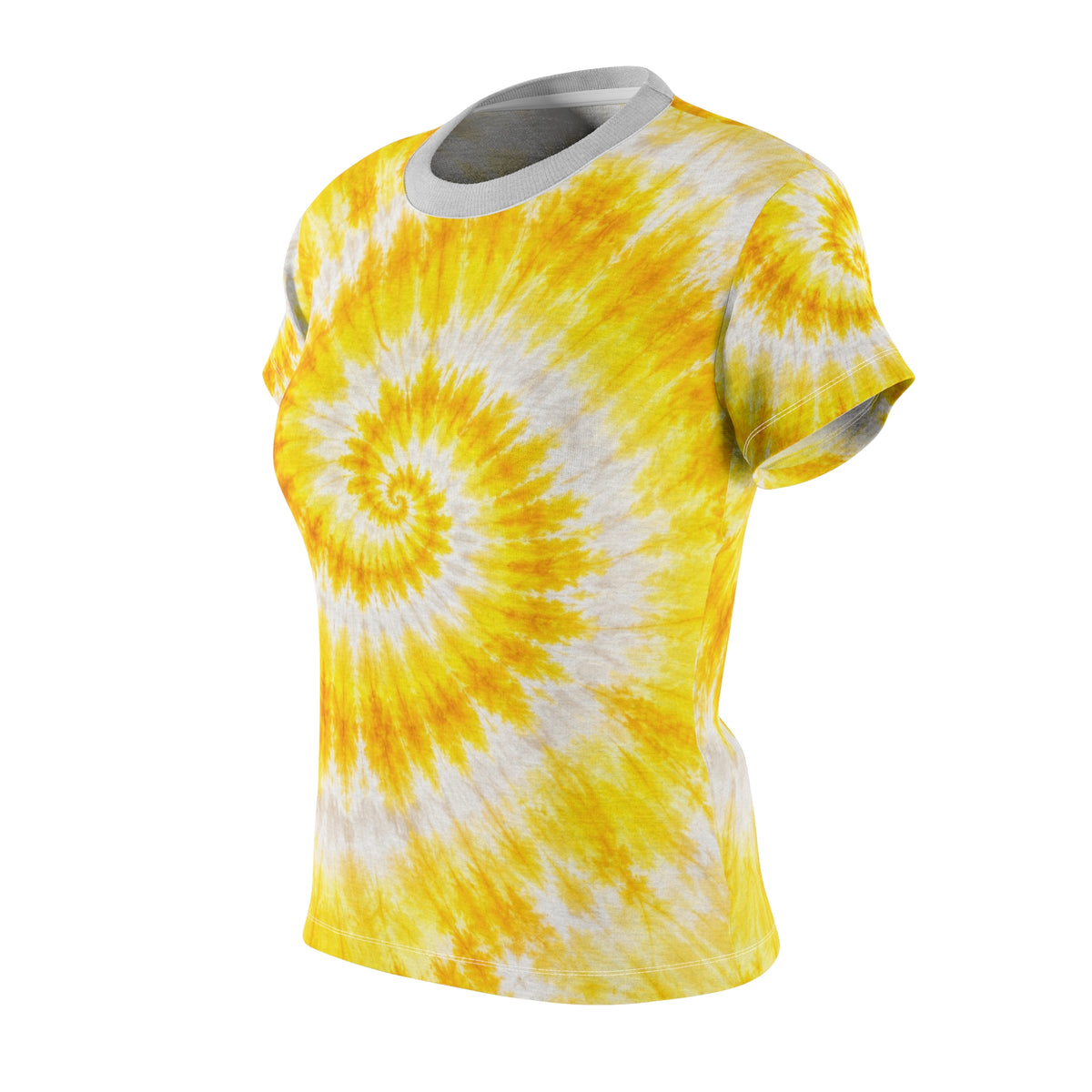 Yellow Tie-Dye Spiral Tee — Women's All-Over Print Casual Shirt