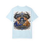 Gemini Zodiac Twin Queens T-Shirt — Elegant Blue & Gold Astrology Tee