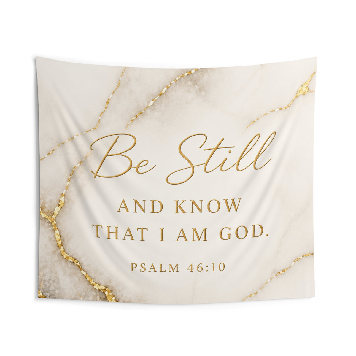 Be Still Psalm 46:10 Wall Tapestry — Marble Gold Christian Decor