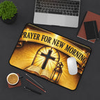 Prayer for New Morning Desk Mat — Christian Cross & Lantern Desk Pad