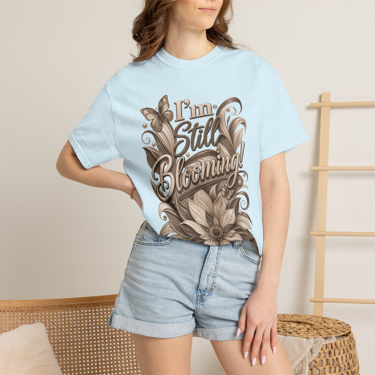 I’m Still Blooming / He’s Pruning Me Floral T‑Shirt — Inspirational Scripture Garden Tee