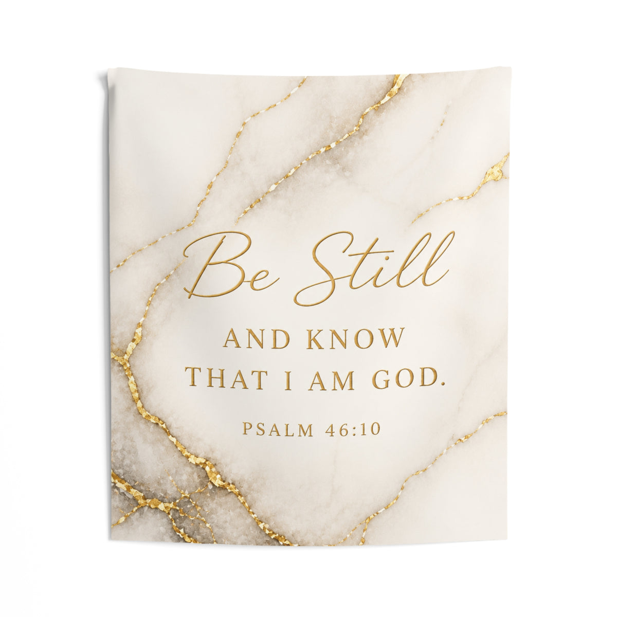 Be Still Psalm 46:10 Wall Tapestry — Marble Gold Christian Decor