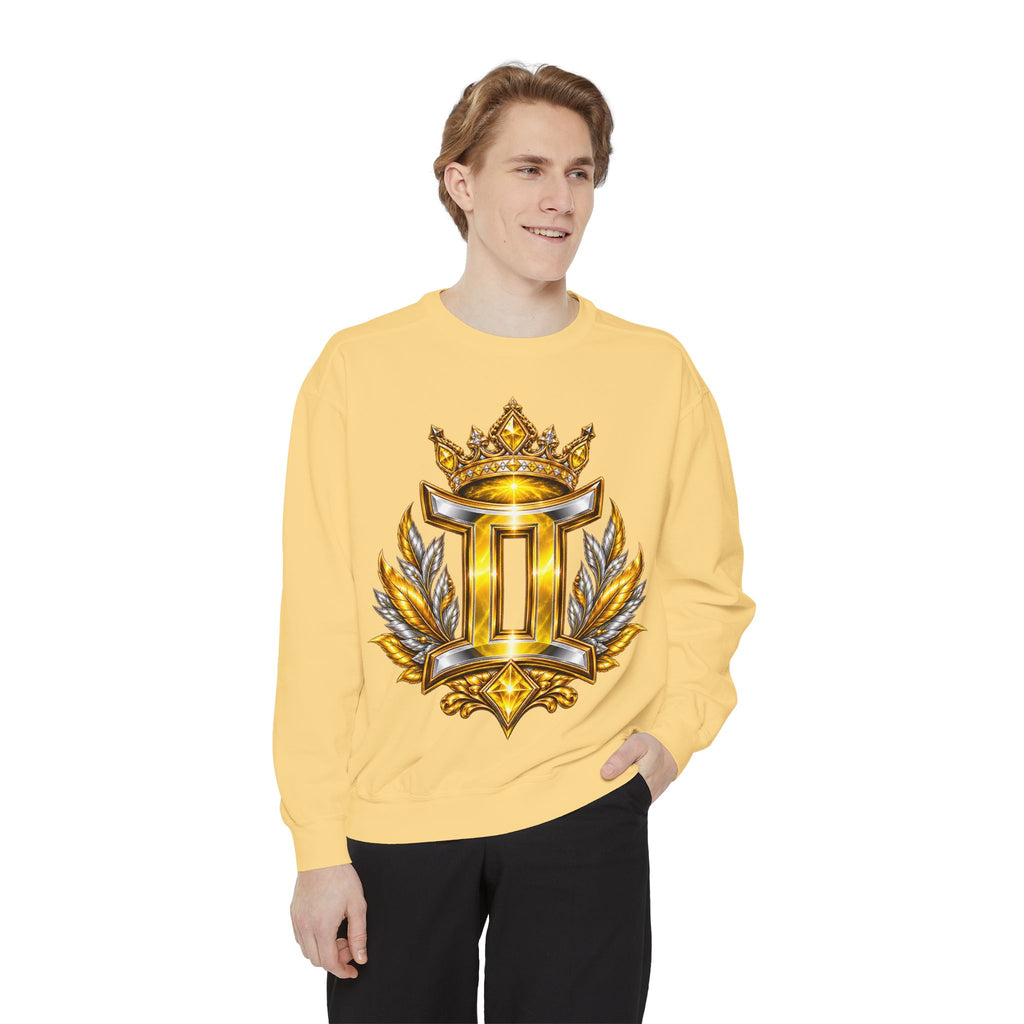 Gemini Zodiac Sweatshirt — Ornate Gold & Blue Gemini Crest