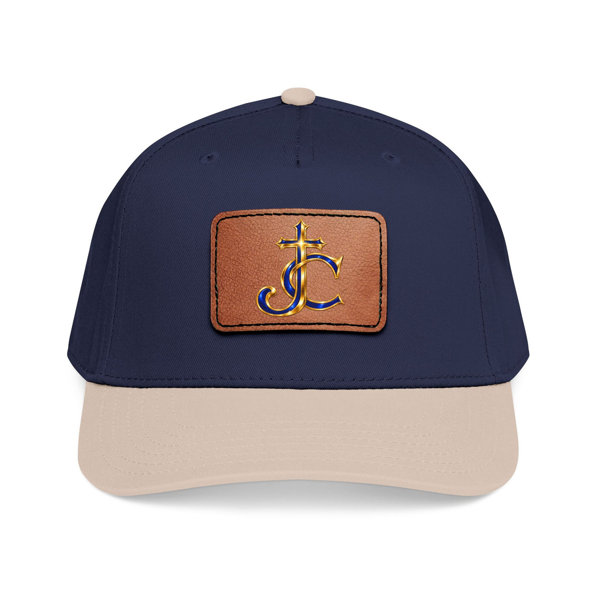 Leather Patch Baseball Cap with a Cross JC Monogram — Classic Casual Hat