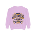 Religious Sweatshirt — “Jesus Christ Today, Tomorrow and Forever More” Crown Graphic
