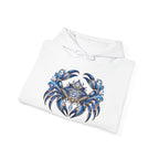 Cancer Zodiac Hoodie — Blue Crab Astrology Sweatshirt with Sleeve Art