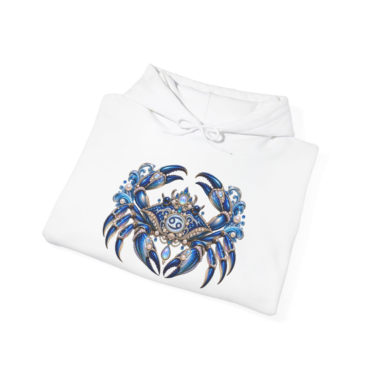 Cancer Zodiac Hoodie — Blue Crab Astrology Sweatshirt with Sleeve Art