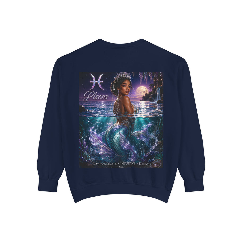 Pisces Mermaid Zodiac Sweatshirt — Pisces Symbol & 'Pisces' Artwork