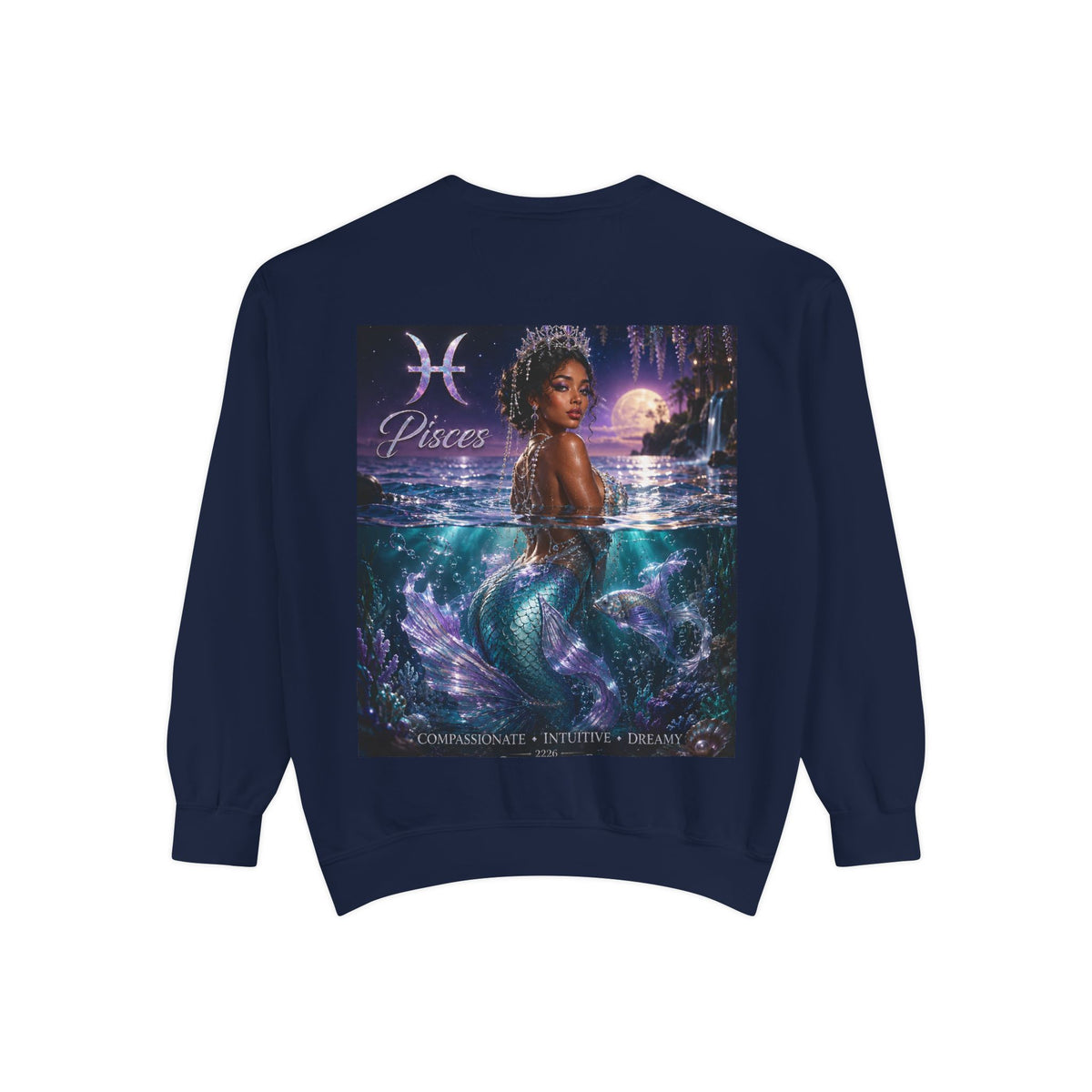 Pisces Mermaid Zodiac Sweatshirt — Pisces Symbol & 'Pisces' Artwork