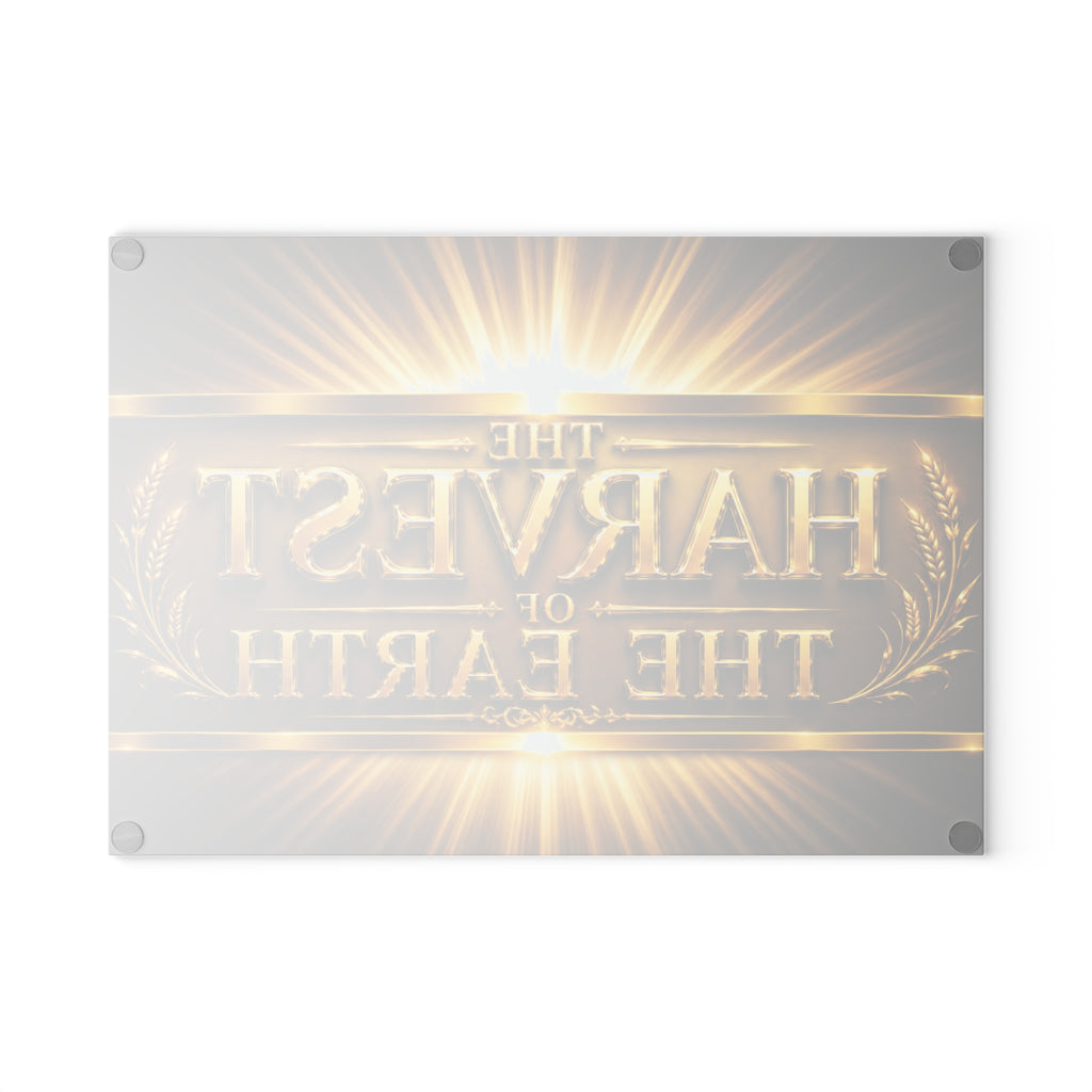 Glass Cutting Board – "The Harvest of the Earth" Golden Sunburst Decorative Chopping Board