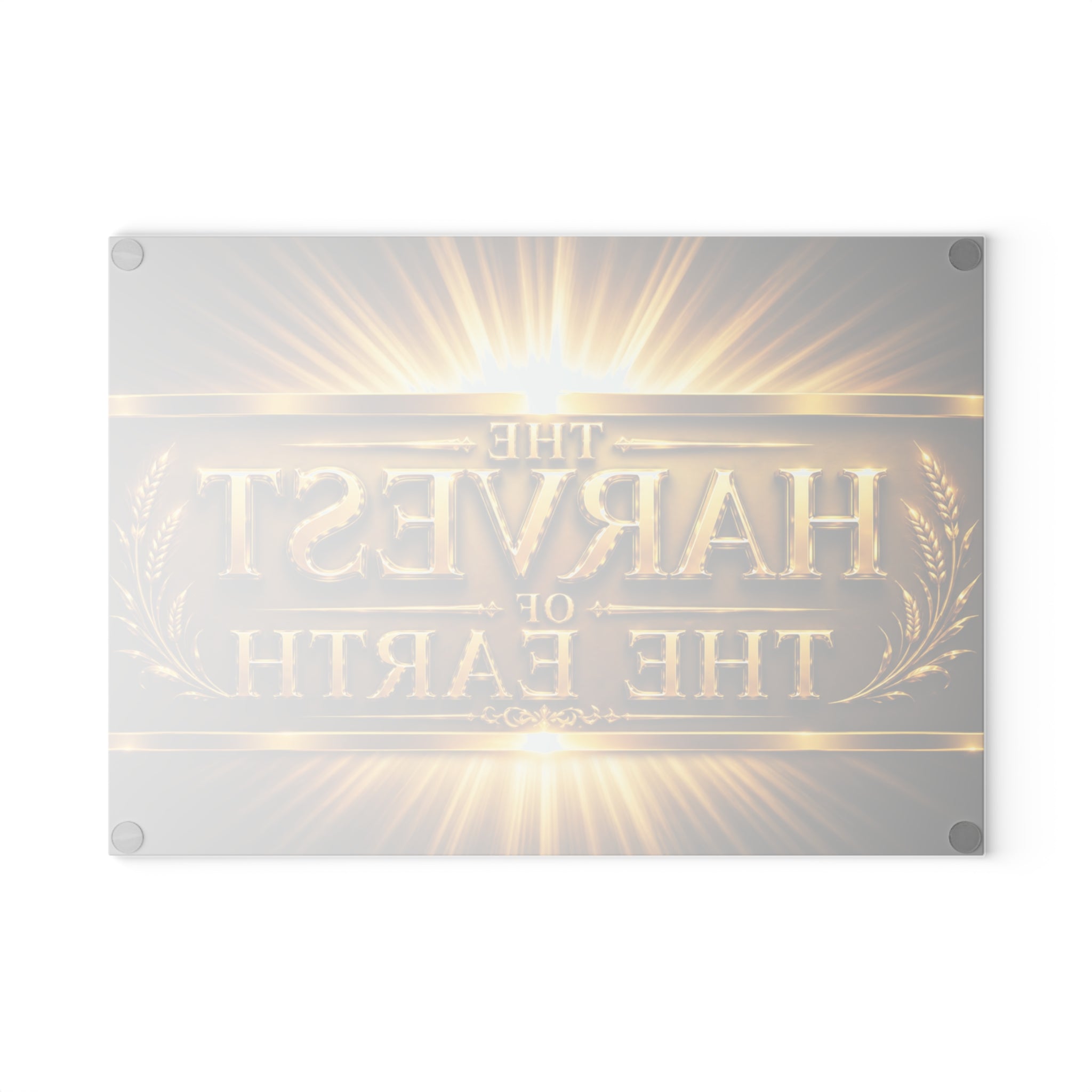 Glass Cutting Board – "The Harvest of the Earth" Golden Sunburst Decorative Chopping Board