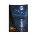 Moonlit Lake Wall Tapestry — Serene Night Landscape Tapestry for Bedroom, Living Room & Meditation