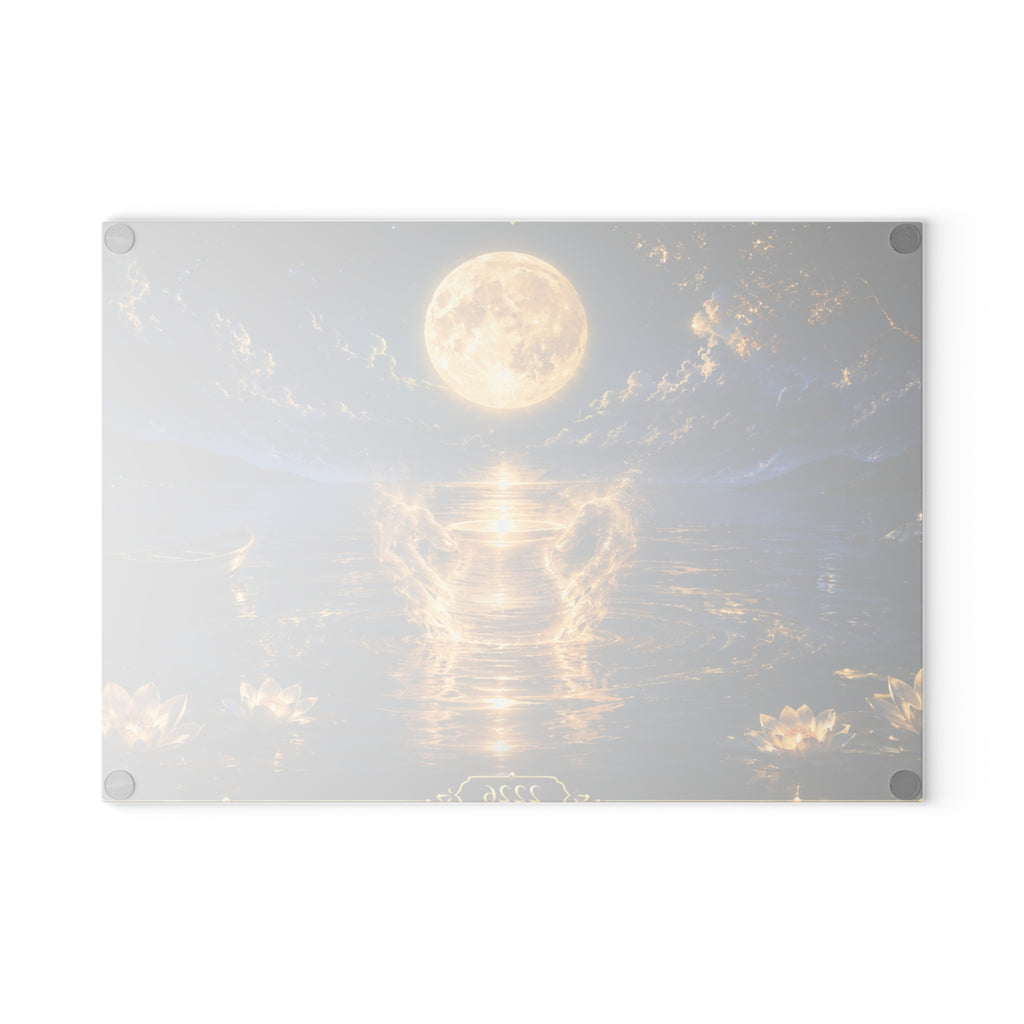 Glass Cutting Board — Golden Moonlit Lake Scene Glass Cutting Board