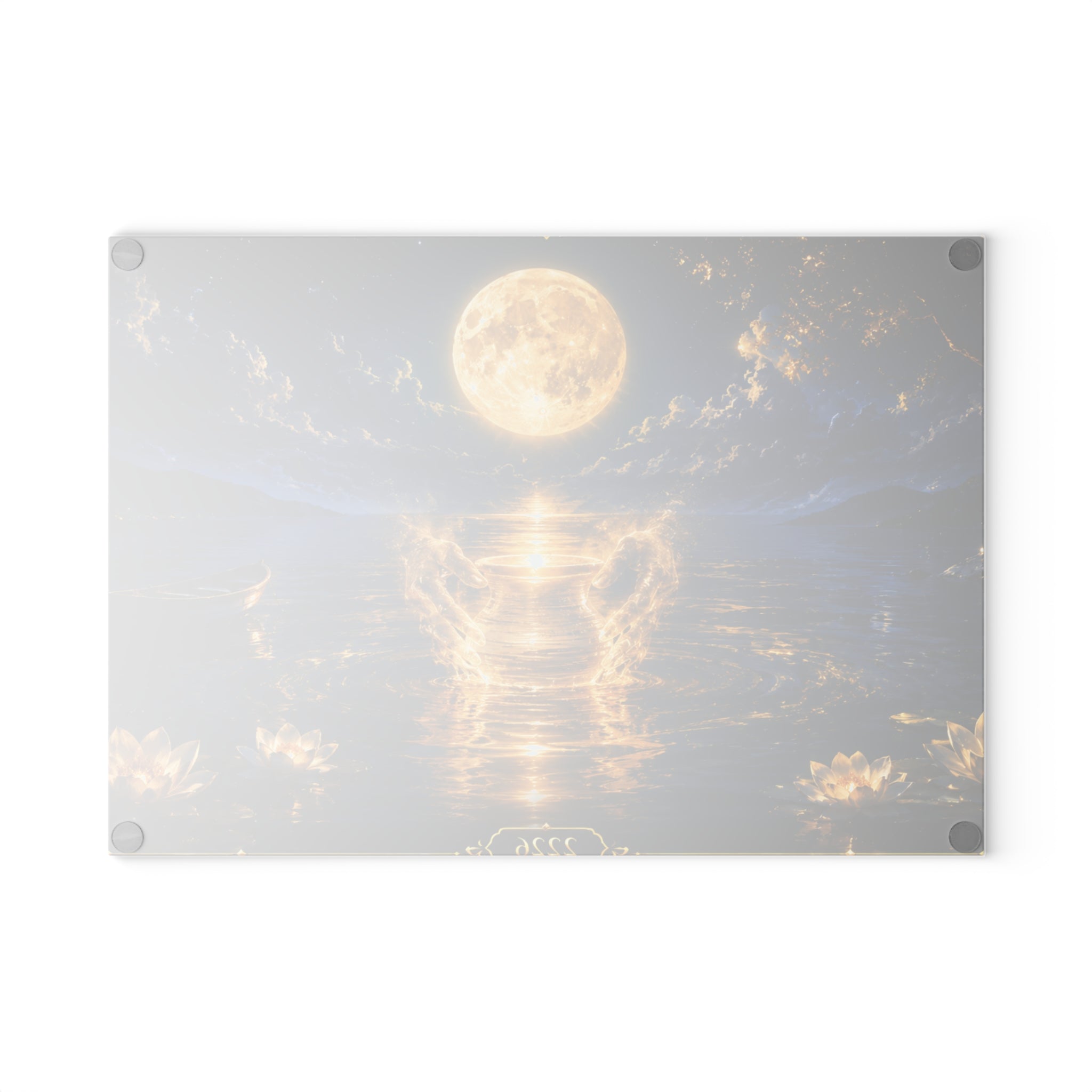 Glass Cutting Board — Golden Moonlit Lake Scene Glass Cutting Board