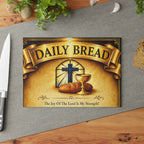 Daily Bread Glass Cutting Board — Christian Communion Decor with Cross & Chalice