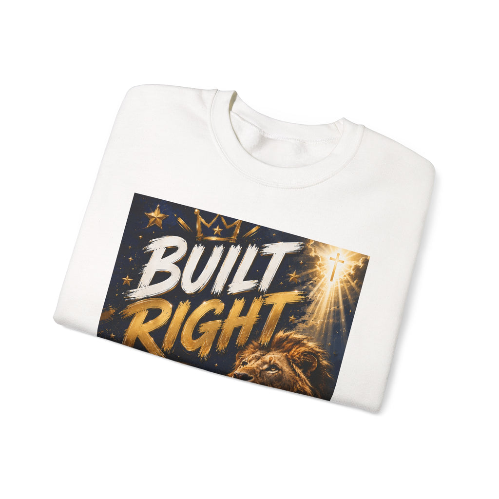 Sweatshirt — "Built Right: Guided by God's Light" Christian Lion Graphic Crewneck