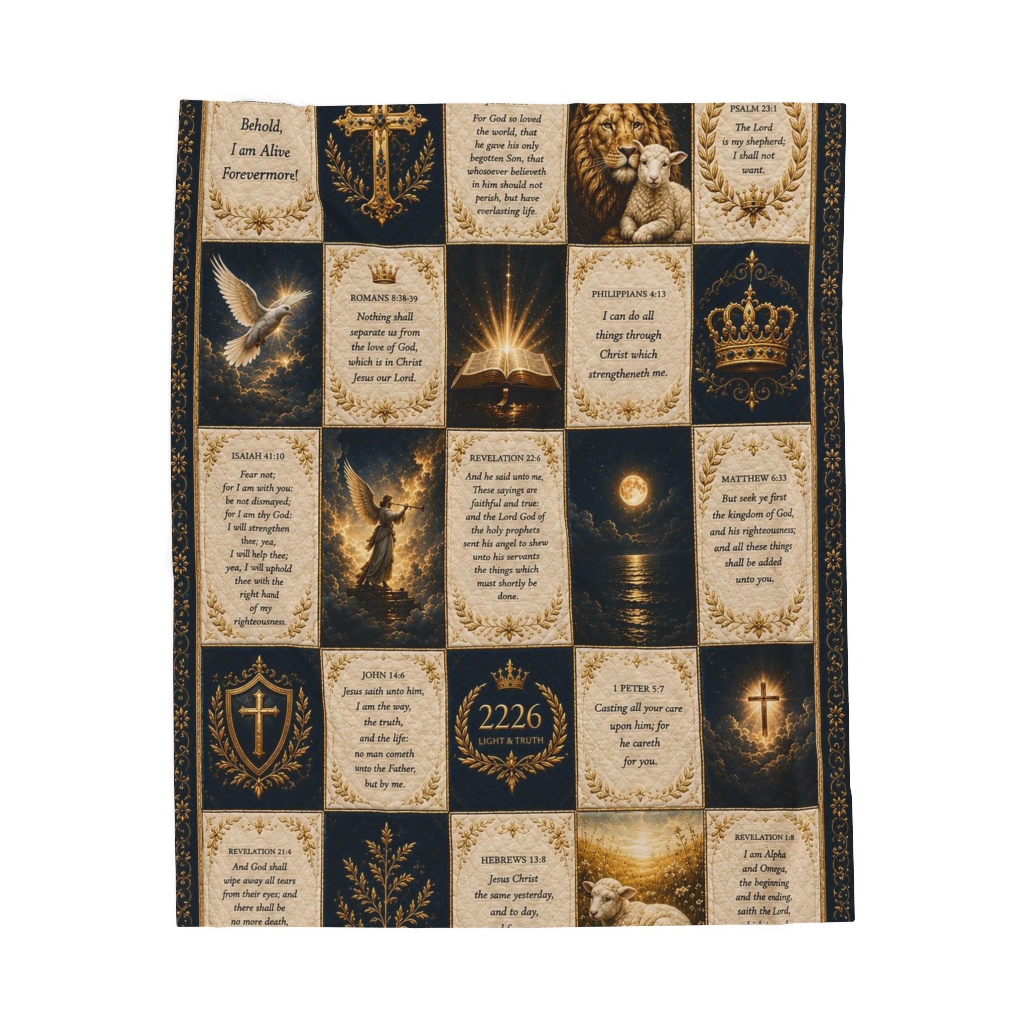 Religious Verse Patchwork Velveteen Plush Blanket