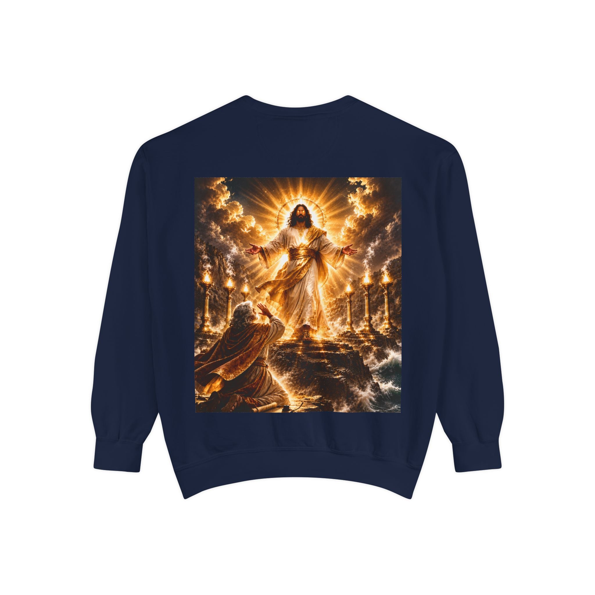 Revelation Chapter 1 Sweatshirt — Golden Christ Return Religious Crewneck