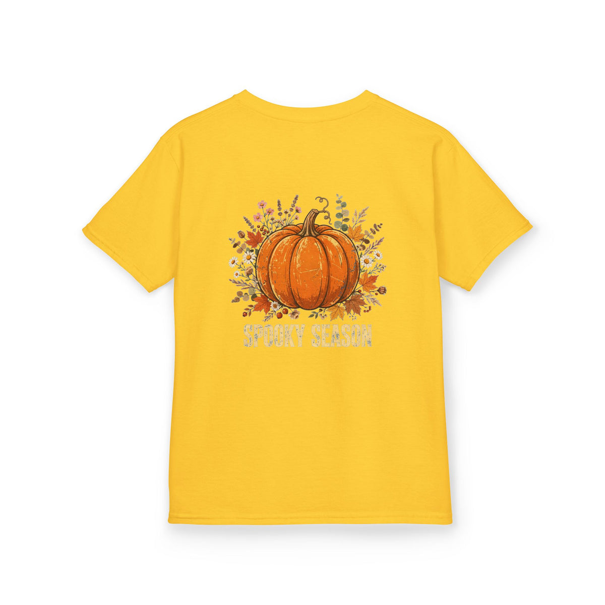 Kids Halloween Tee — Cute Ghost Holding Pumpkin "Spooky Season"