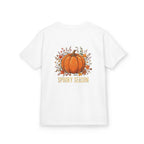 Kids Halloween Tee — Cute Ghost Holding Pumpkin "Spooky Season"