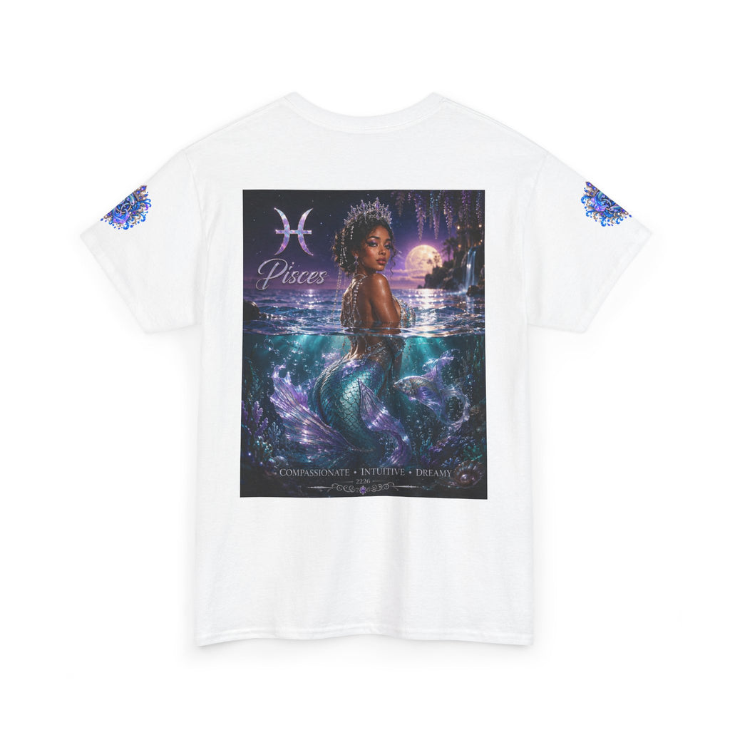 Pisces Mermaid T‑Shirt — Zodiac Art Tee with Night Sea Illustration