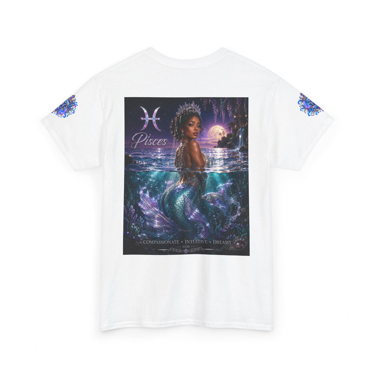 Pisces Mermaid T‑Shirt — Zodiac Art Tee with Night Sea Illustration