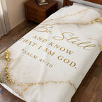 Velveteen Blanket - "Be Still and Know That I Am God" Psalm 46:10 Marble Gold Prayer Throw