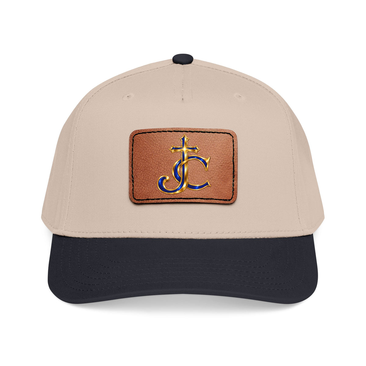 Leather Patch Baseball Cap with a Cross JC Monogram — Classic Casual Hat