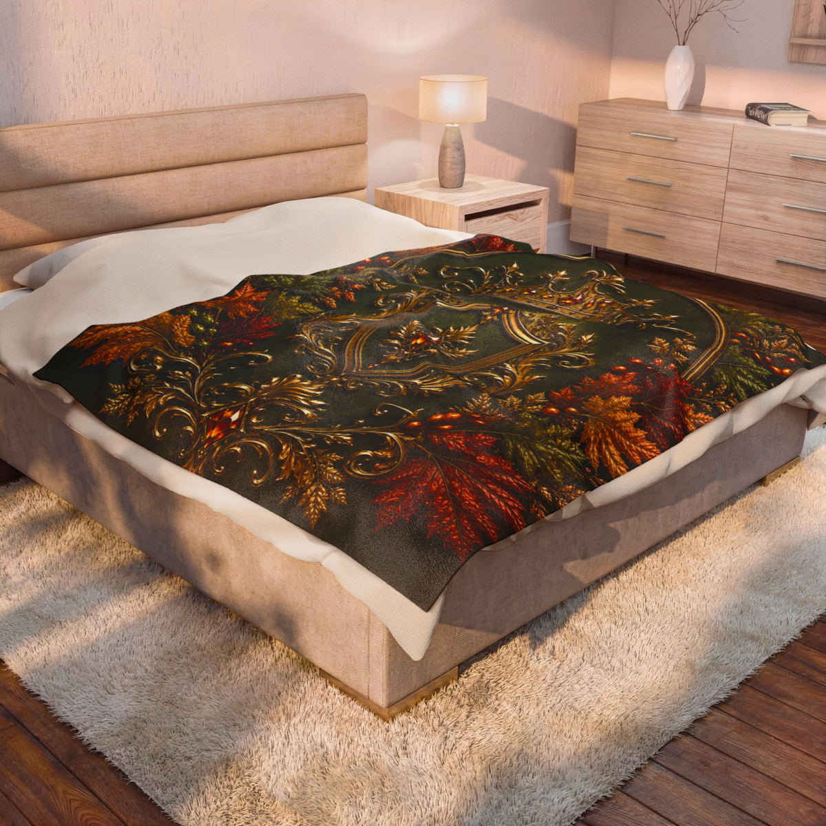 Regal Autumn Crest Velveteen Plush Blanket